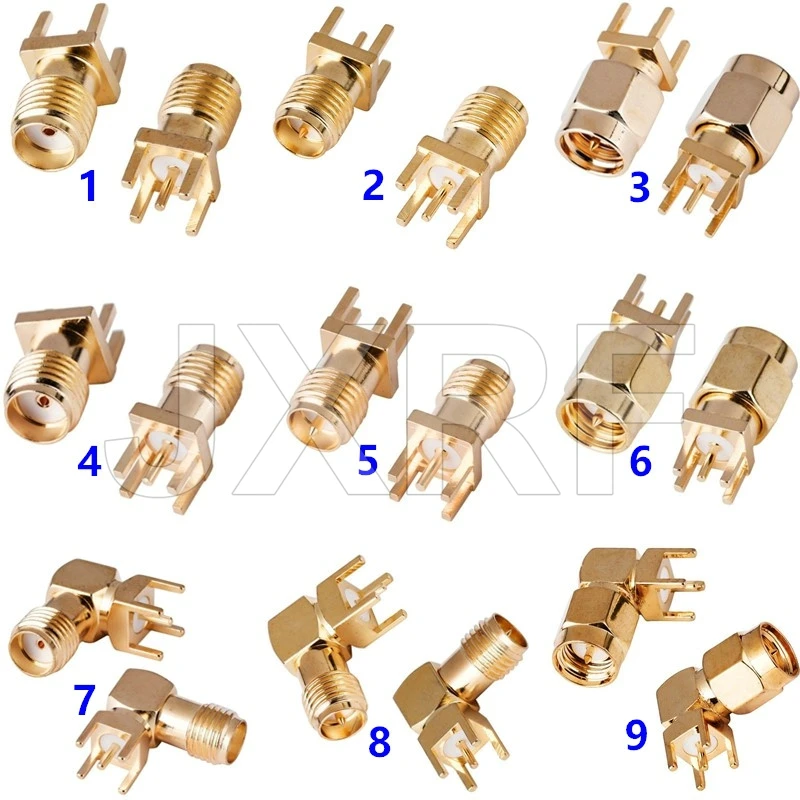 10 sztuk SMA żeńskie gniazdo męskie adapter wtyczki krawędź lutownicza PCB proste mocowanie kątowe RF złącze miedziane gniazdo wtykowe