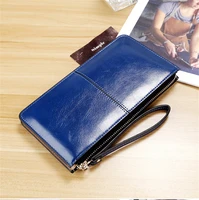Women's Vintage Oil Wax PU Leather Clutch Wallet Female Large Capacity Phone Purse Ladies Wristband Simple Card Holder Pouch Bag - Image 3