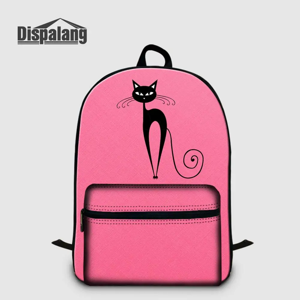 Women Canvas Laptop Backpack Cute Cat Animal Printed School Bags For Girls Heat Transfer Bookbag Female Travel Rucksack