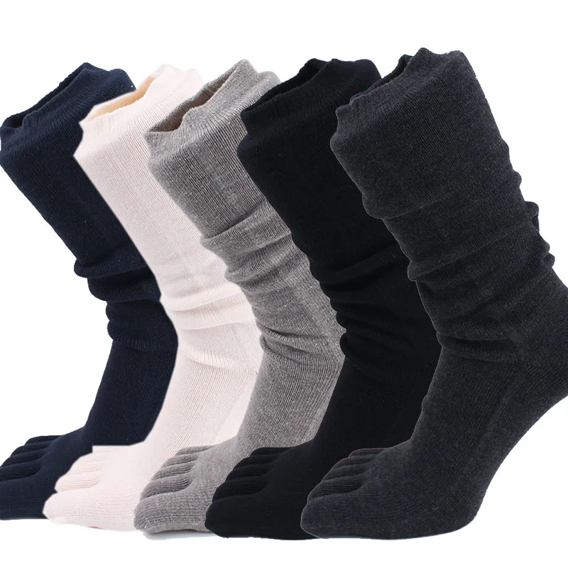 Long Mans Solid Cotton Toe Socks Autumn Winter Warm 5 Finger Mid-Calf Sock Japanese Style Business Party Dress Loose Sloth Socks