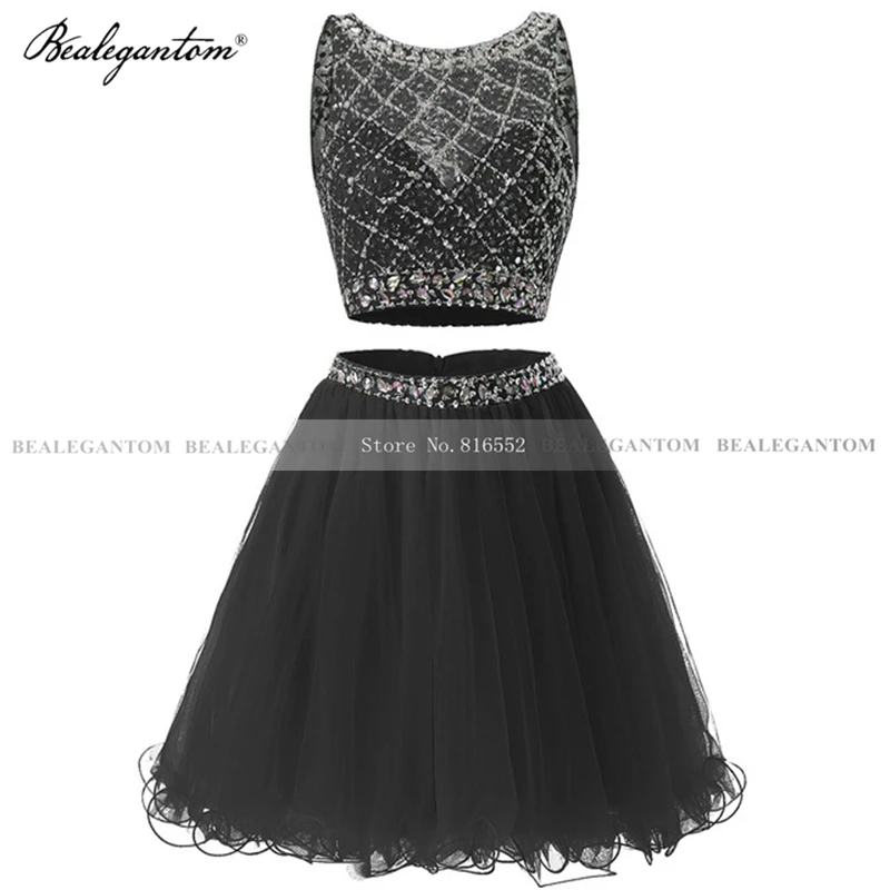 Bealegantom Twee Stukken Korte Cocktail Jurken 2021 Mini Kristallen Kralen Tulle Formele Prom Graduation Homecoming Party Gown CD108