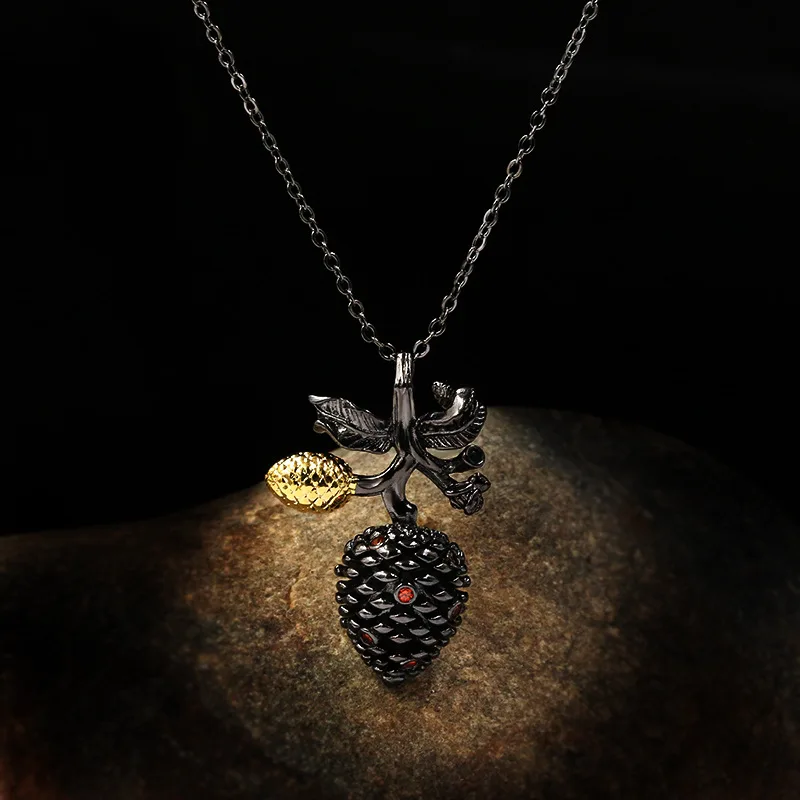 Vintage Black Gold Bohemia Bud Necklace for Women Noble 925 Sterling Silver Delicate Ruby Choker Short Necklace Chain