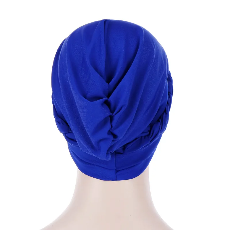 Forehead Cross Turban Bonnet For Women Pure Color Cotton Braid Inner Hijabs Indian Wrap Hijab Underscarf Caps Muslim Headdress