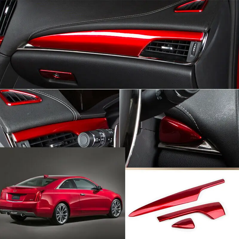 For Cadillac ATS 2013-2019 ABS red middle console dashboard cover trim strip 3pcs