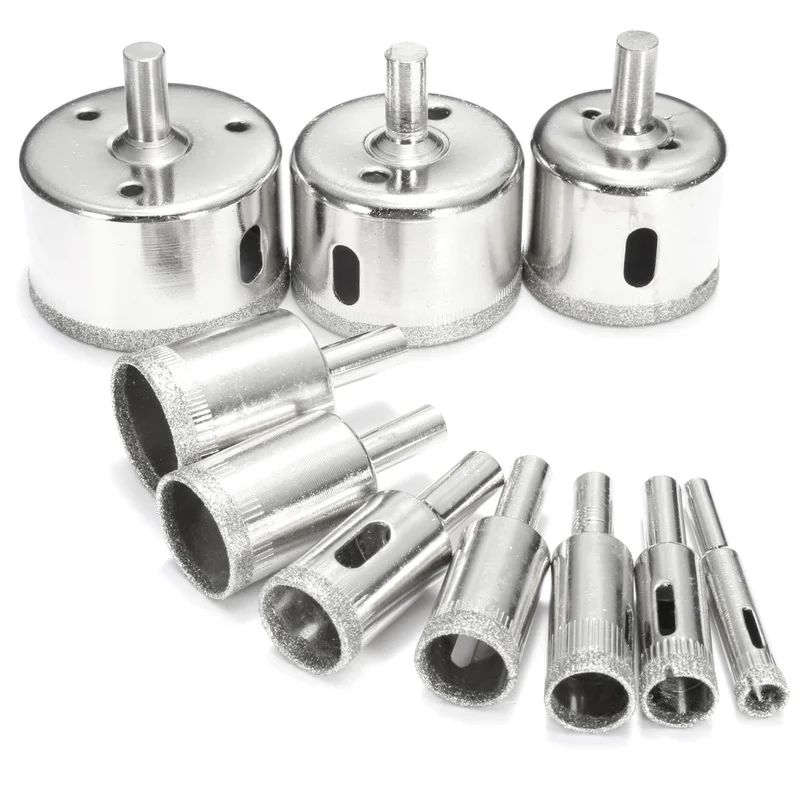 10pcs Diamond Hole SAW ชุดกระเบื้องเซรามิคแก้วพอร์ซเลนหินอ่อน 8 มม.-50 มม.เจาะ
