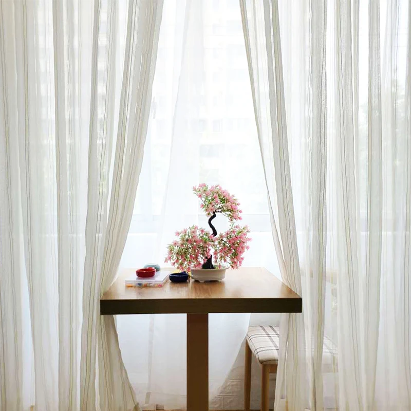 

Fashion Golden Thread Striped Cotton Texture Curtains Nordic Style Decorative Voile Curtain Cortinas for Living Room Bedroom