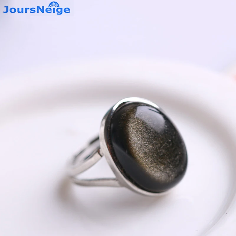 Natural Obsidian Ring Gold Eye Stone S925 Sterling Silver Mosaic Ring Simple Men Women Gift Crystal Ring Jewelry