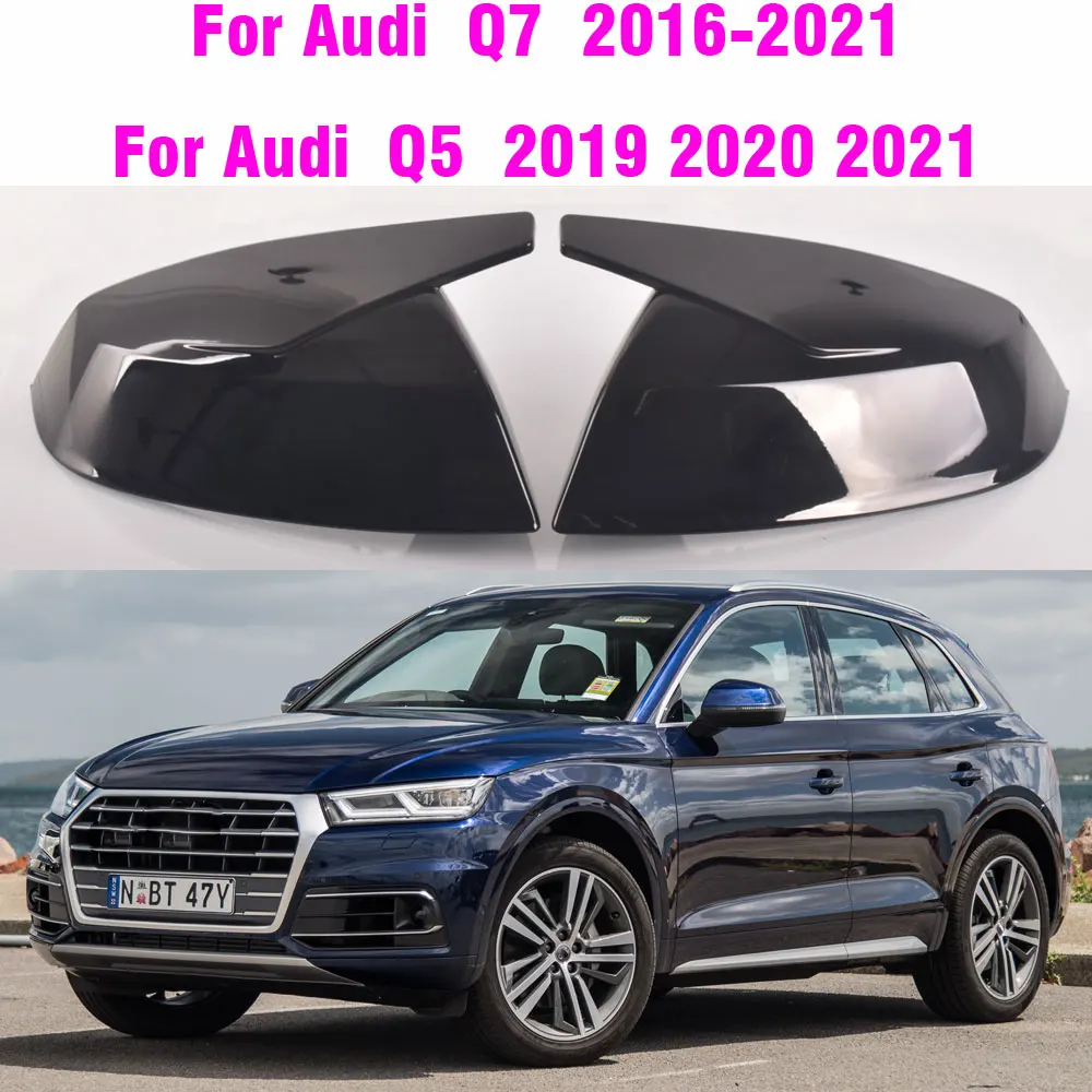 Gloss Black Replacement Mirror Cover Cap Shell For Audi Q5 Q5L SQ5 Q7 SQ7 FY 4M  Sline 2016-2020