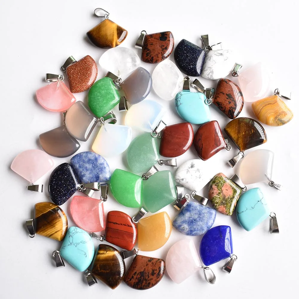 

Fashion assorted natural stone sector shape charms Pendants for jewelry accessories marking 50pcs/lot Wholesale free shipping