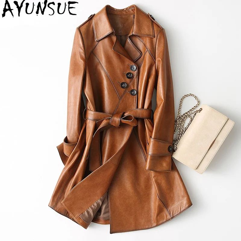 

AYUNSUE Spring Autumn Genuine Sheepskin Leather Jacket Women 2021 Women's Fur Coat Elegant Leather Parkas Casaco Feminino Gxy501