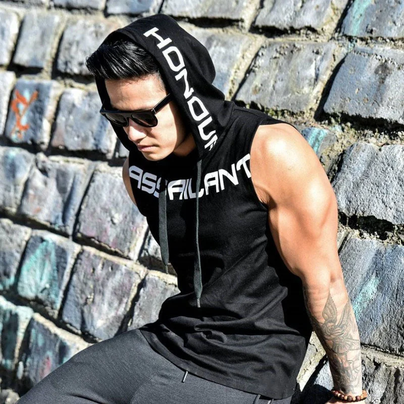 Men Tank Tops Gym Clothing Fitness Sleeveless hoodies Vests Cotton Singlets Men Joggers vest Bodybuilding casual Clothing