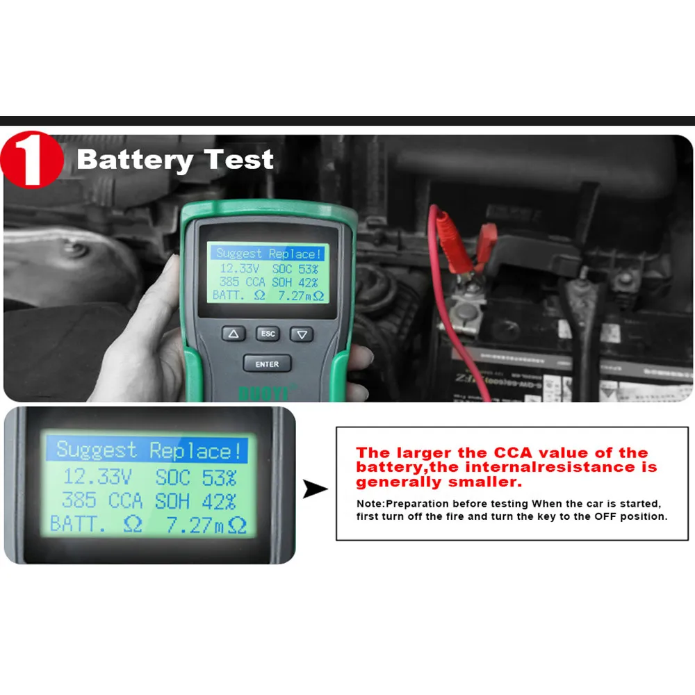 DY2015A 12V 24V Car Battery Tester Tool Lead Acid 2000CCA Voltage Load Battery Charge Test Digital Battery Capacity Tester