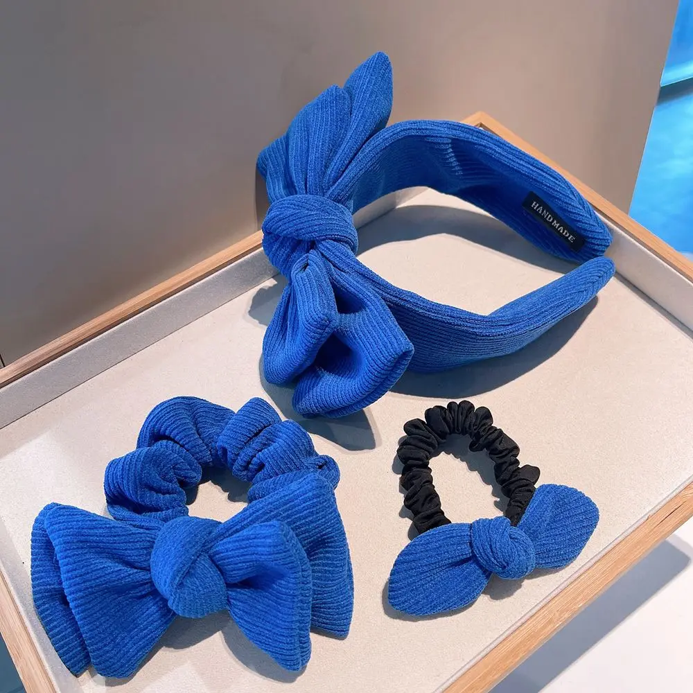 9PCS/lot Solid blue fabric bowknot Hair band girl lady hair ring rubber band Hair hoop