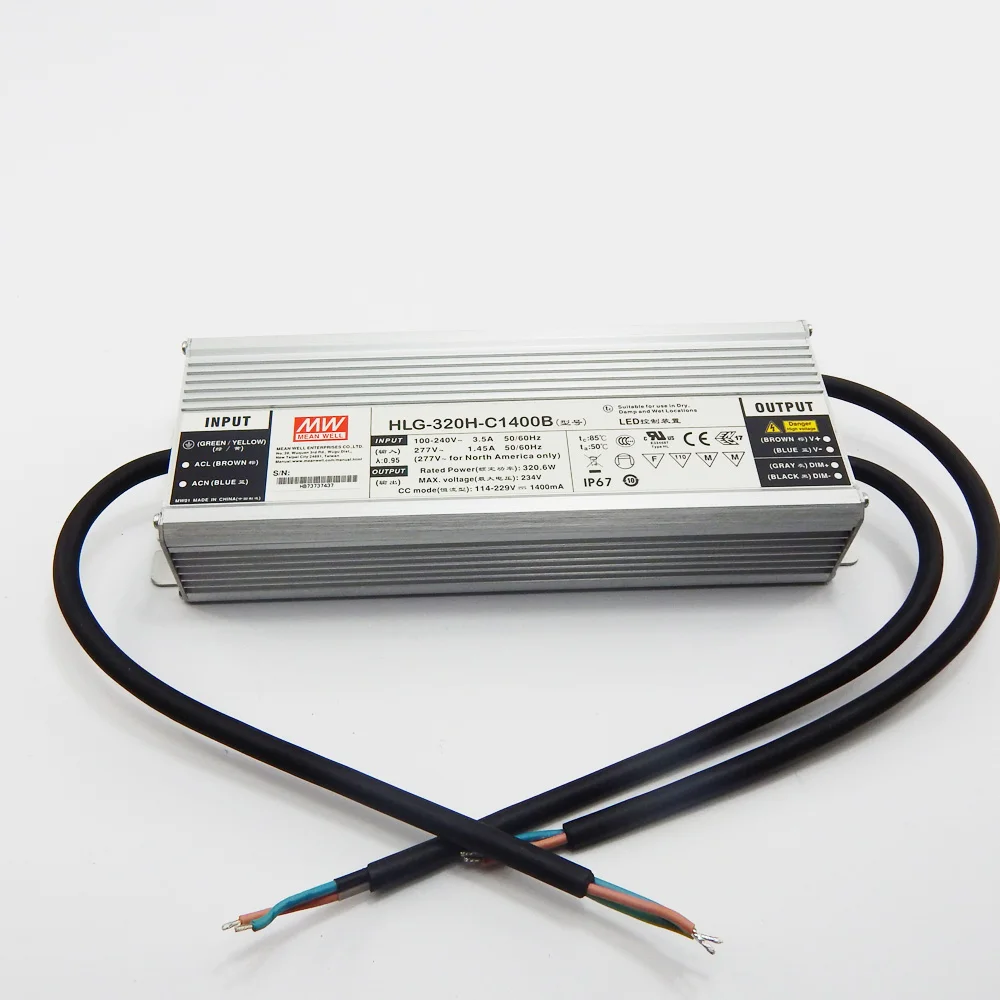 Dimmable Meanwell 320w LED Driver HLG-320H-C1050B/1400B/2100B/2800B/3500B for cree cob cxb3590/clu048 1212