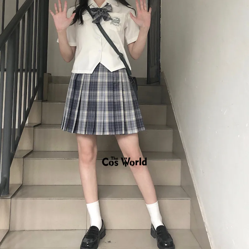 Qing ye-女の子のハイウエストプリーツスカート,市松模様のスカート,学生服jk制服用ドレス