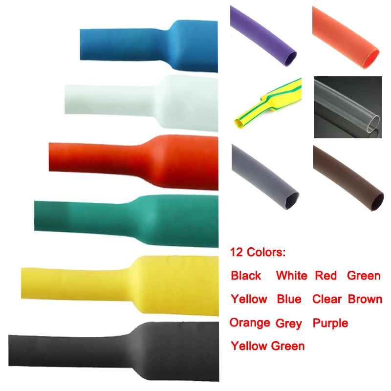 

1 Meter Dia. 0.6mm-12mm 2:1 Heat Shrink Tube 12-Colors Car Electrical Wire Connector Wrap Wire Repair Tubing Cable Sleeve