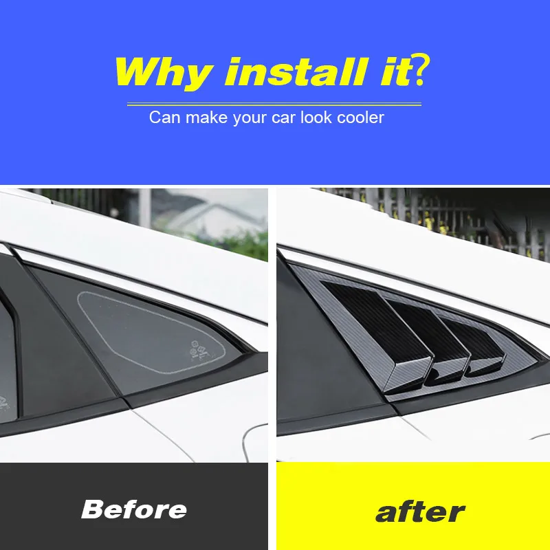 Car Rear Window Triangle Blind Trim Cover Exterior Decoration Guard Auto Accessories Decor Styling For Honda Civic10th 2021-2016