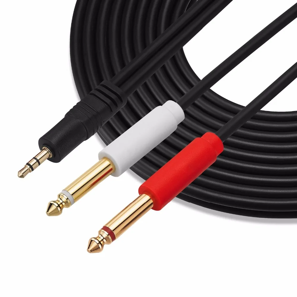 Gold Plated 3.5 mm TRS to Dual 1/4 inch TS Premium Stereo Breakout Cable for Connecting iPhones, iPods, iPads, Mac, Laptop,