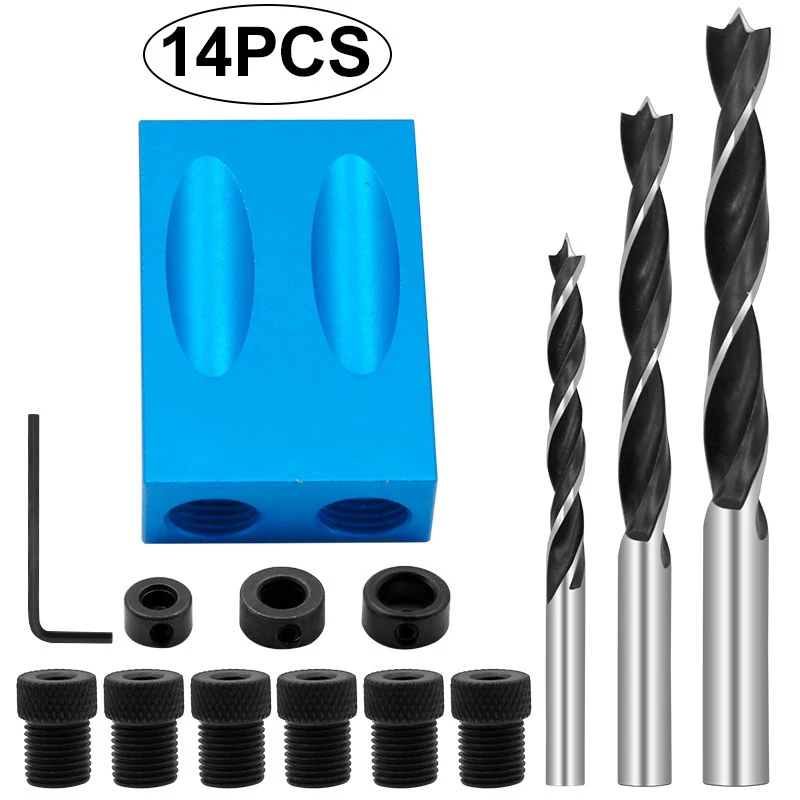 Localizador de agujeros oblicuos para carpintería, Kit de plantilla de agujero de bolsillo, guía de taladro de ángulo de 15 grados, perforadora de agujeros, herramientas de carpintería DIY