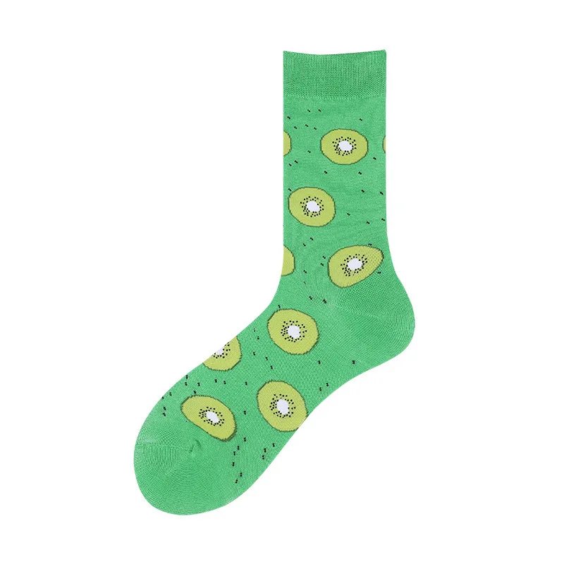 1 paire de chaussettes en coton pour hommes, chaussettes d'équipage amusantes, fruits, banane, ananas, brocoli, nouveauté, cadeau pour automne et hiver