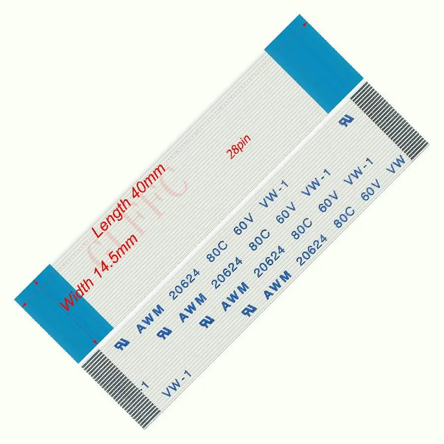 28pin 0.5pitch 40mm-250mm A-type Flexible Flat Cable FFC awm 20624 ROHS for TTL LCD DVD Computer