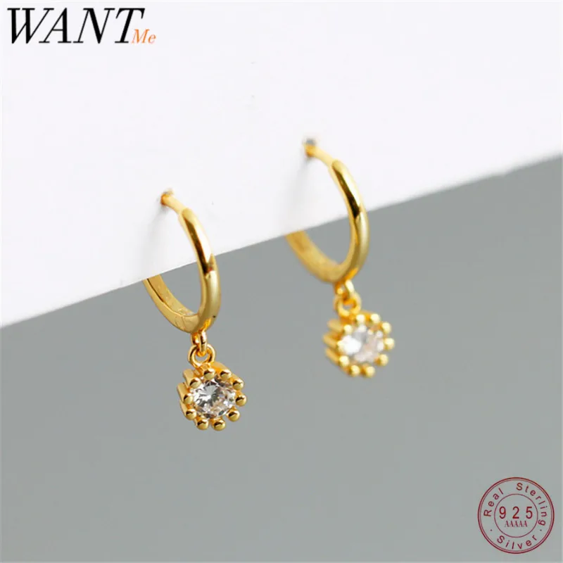 WANTME High Quality Luxury Pave CZ Flower Studs Earrings for Women Real 925 Sterling Silver Hoop Fine Accessories Jewelry Gift