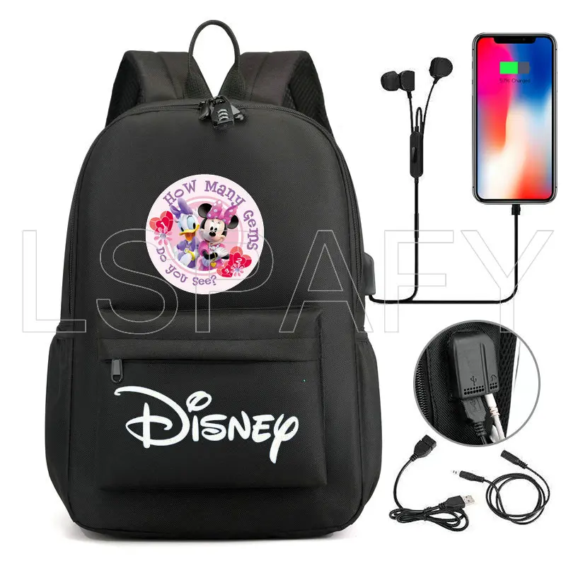 Disney Usb Charging Backpack Mickey Mouse Schoolbag Back To School Bookbag Teenager School Bags for Boys Girls Mochila