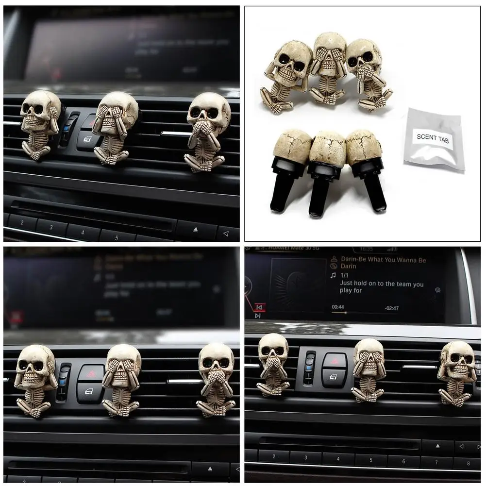 3pcs Bone Skull Car Air Freshener Vent Clip Human Body Skeleton Aromatherapy Resin Car Perfume Diffuser Car Smell Diffuser