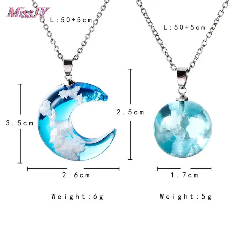 Transparent Resin Rould Ball Moon Pendant Necklace Women Blue Sky White Cloud Chain Necklace Fashion Jewelry