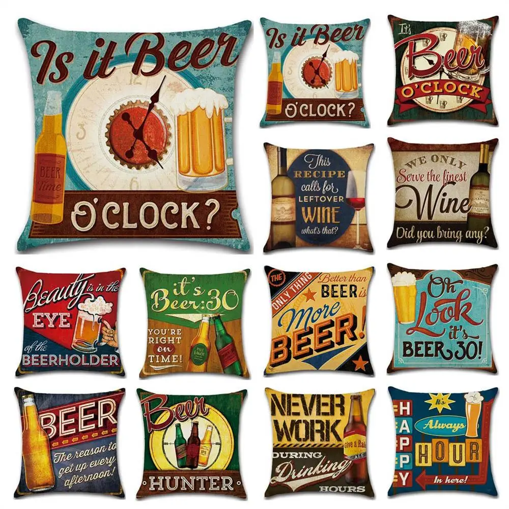 Funda de cojín de cerveza Retro, funda de almohada de cerveza, cojines decorativos para sofá, housse de coussin kussenhoes, funda cojin