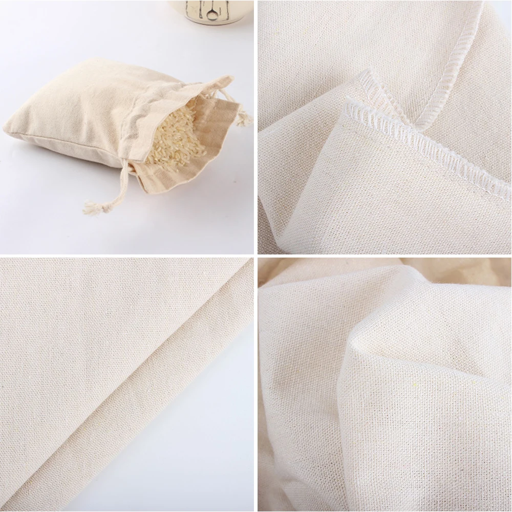 Natural Linen Storage Drawstring Bags Christmas Gift Package Small Pouch Home Organize Cotton Sacks Kitchen Flour Rice Holder