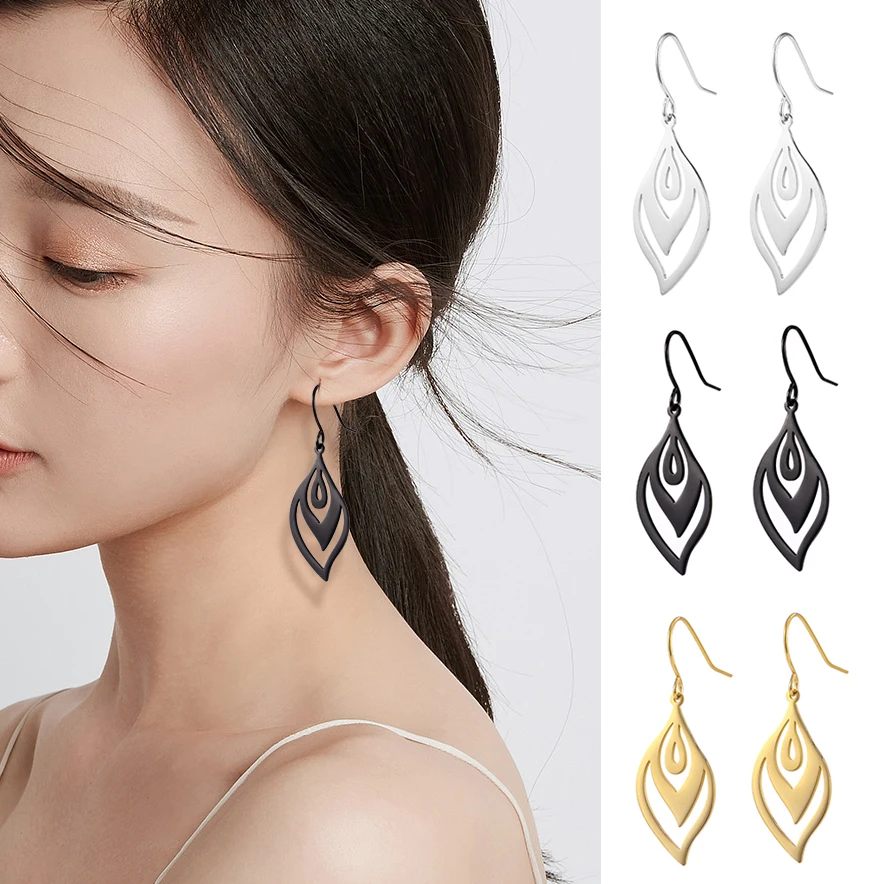 Skyrim Bohemian Vintage Women Girl Earrings Jewelry Stainless Steel Black Golden Slivery Geometric Drop Earring 2024 Gift