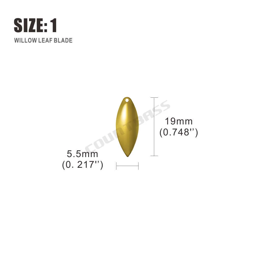 COUNTBASS 50pcs Gold Plated Steel Willow Spinner Blades 1-6 Size Range Smooth Finish DIY Spinner Bait Fishing Lures