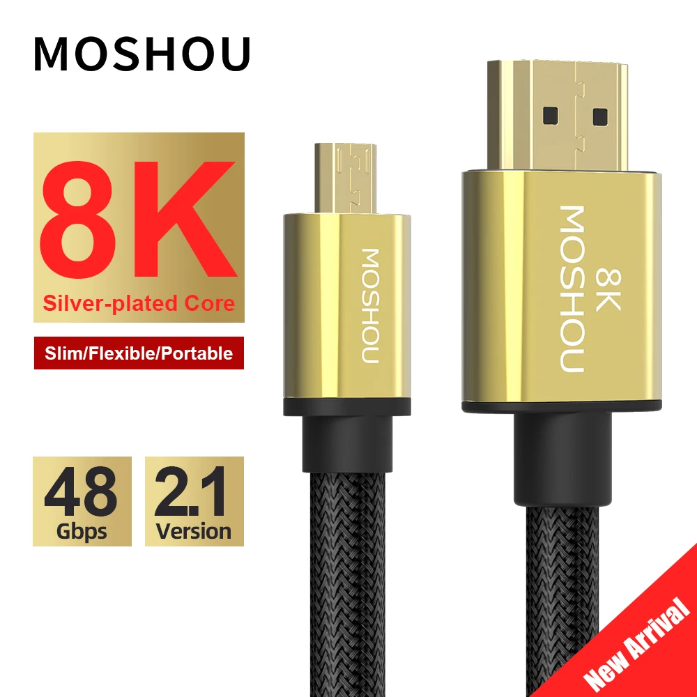 Micro HDMI-compatible to HDMI-compatible Cable 2.1 3D 8k 1080P High Speed HDMI-compatible Cable Adapter for HD TV Tablet Camera