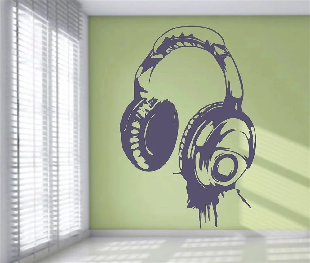 Headphones Music DJ Wall Stickers Art Design Wall Decal Available In Different Colors Wallpaper Decor Kids Bedroom Mural