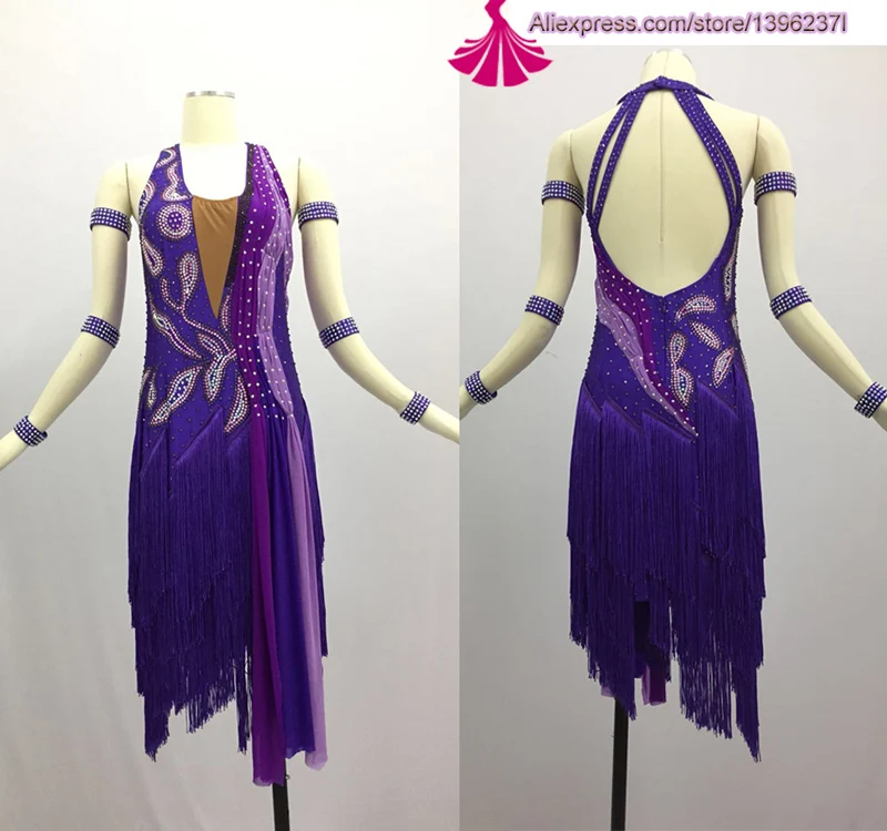 

Purple Latin Competition Dance Skirt Women New High Quality Sexy Sumba Rumba Tassel Dancing Wear Adult Standard Latin Dress