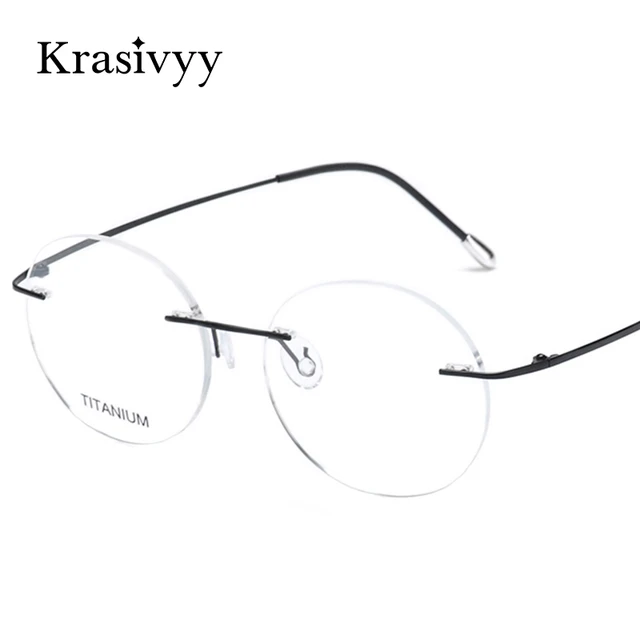 Krasivyy Vintage Round Rimless Glasses Frames Men Ultralight Folding Prescription Eyeglasses Classic Pure Titanium Eyewear Women AliExpress