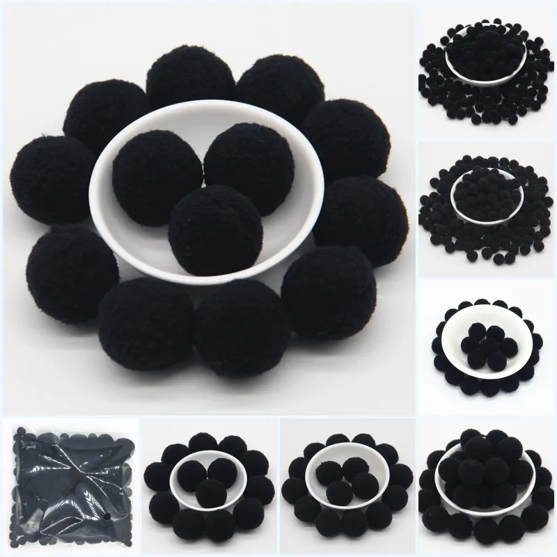 Nero Pompon 8/10/15/20/25/30mm Pelliccia Della Peluche Della Sfera FAI DA TE Morbido pompon Matrimonio Casa Garment Cucire su Accessori di Stoffa 20g