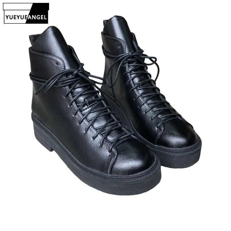 

Autumn Winter New Womens Vintage British High Top Ankle Boots Fashion Streetwear Lace Up Thick Bottom Round Toe Botas Feminina