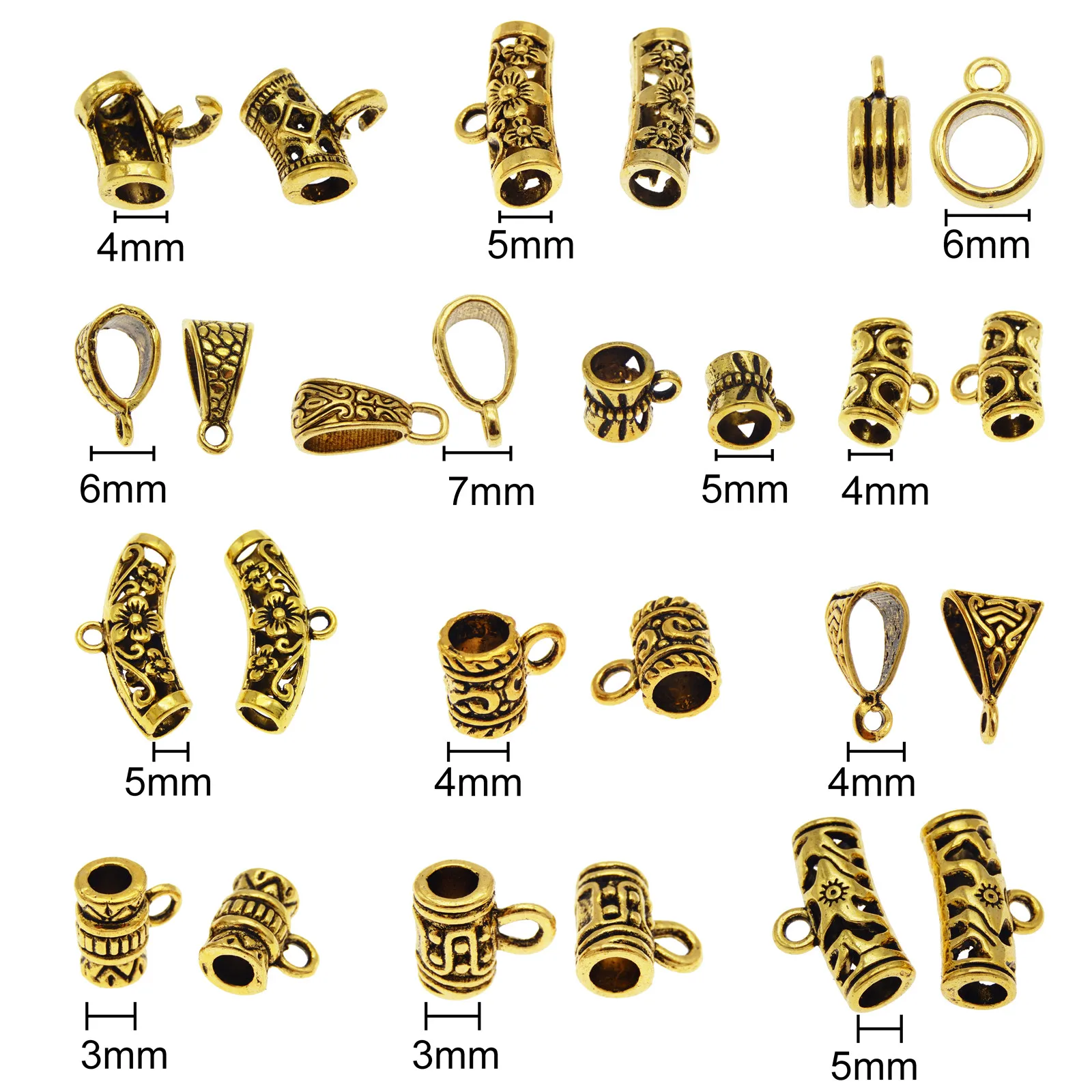 GraceAngie 20/26PCS Tube Bail Beads Antique Gold Color Connector Charms Pendant Clasp Bracelet Jewelry Making Accessories