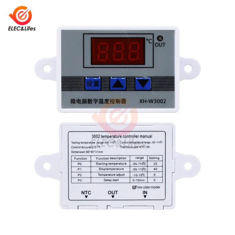 12V 24V 110-220V W3002 Digital Temperature Controller Microcomputer Thermostat Regulator Hot and Cold Temperature Control Switch