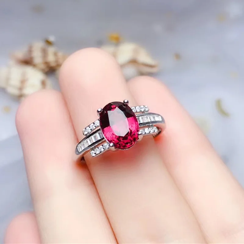 

LeeChee Pyrope Ring for Women Anniversary Gift 7*9MM Natrual Garnet Gemstone Fine Jewelry Real Solid 925 Sterling Silver