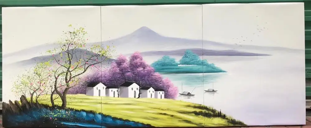 

100% Hand Painted 3 pcs Modern Chinese Landscape Oil Painting on Canvas Abstract Canvas Painting Wall art Picture for Home Decor
