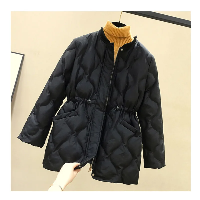 Korean mid-length cotton-padded jacket women\'s winter  new style small western-style waist thin down padded jacket