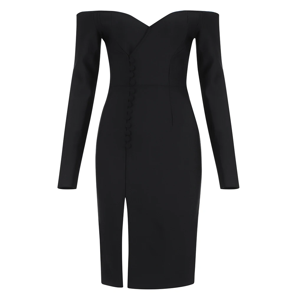 

New Elegant Bandage Dress Black Long Sleeve Bodycon Dresses Nice Autumn Winter Ladies Clothing Club Party Dresses