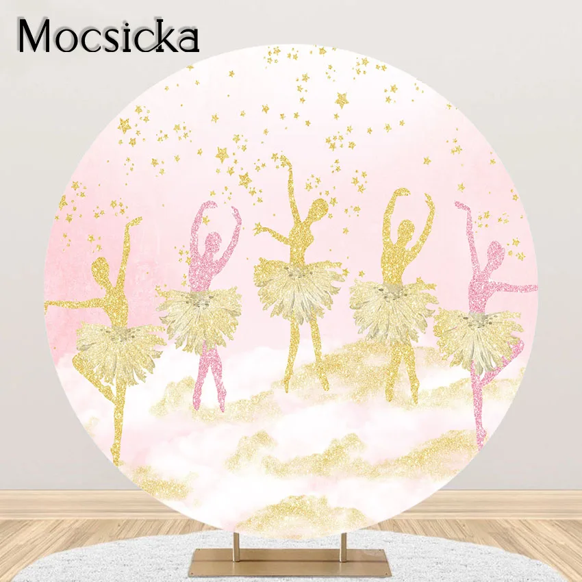

Mocsicka Tutus Princess Backdrop Birthday Party for Girl Ballet Party Decorations Background Round Circle Elastic Cover Banner