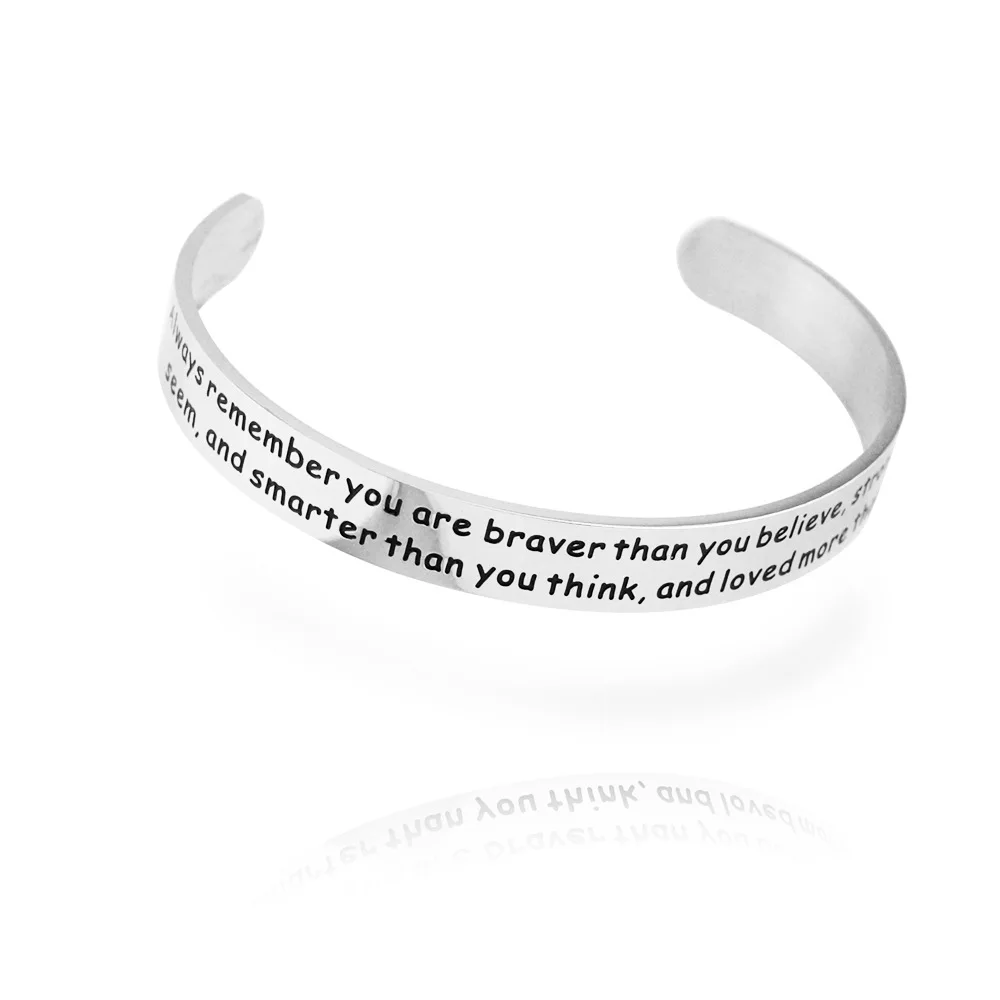 PolishedPlus ALWAYS REMEMBER YOU ARE BRAVER Than You Believe Engraved Bracelet Cuff Inspirational Jewelry for Women Men