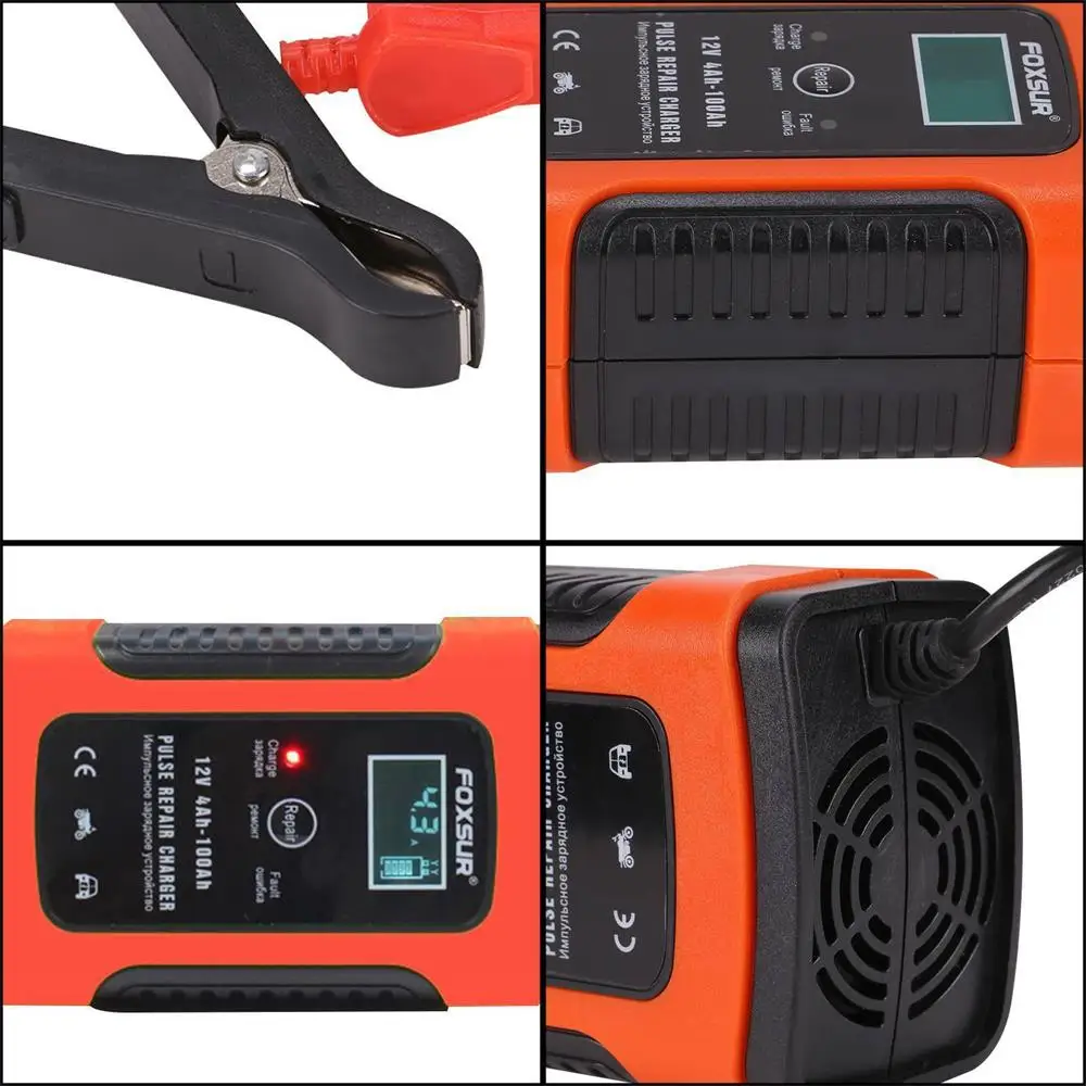 Coche y de la motocicleta cargador de la batería UPS 12V completa inteligente de reparación universal Tipo de cargador de batería LCD
