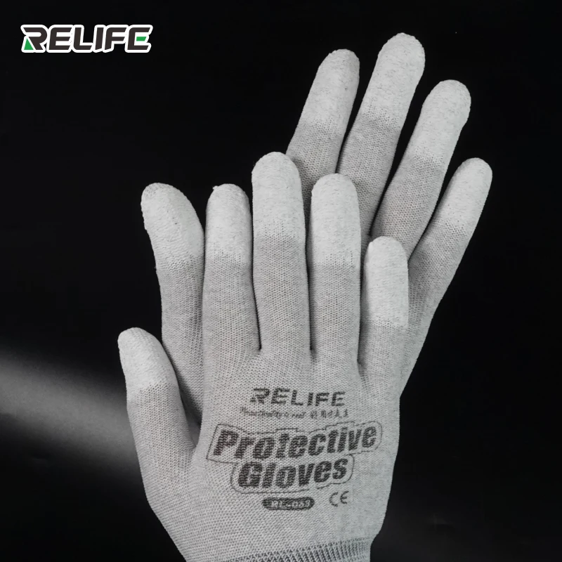 RELIFE RL-063 Anti Static Antiskid Glove PU Coated Finger Part Clean Gloves Knitted Glove for PC Computer Phone Repair tools
