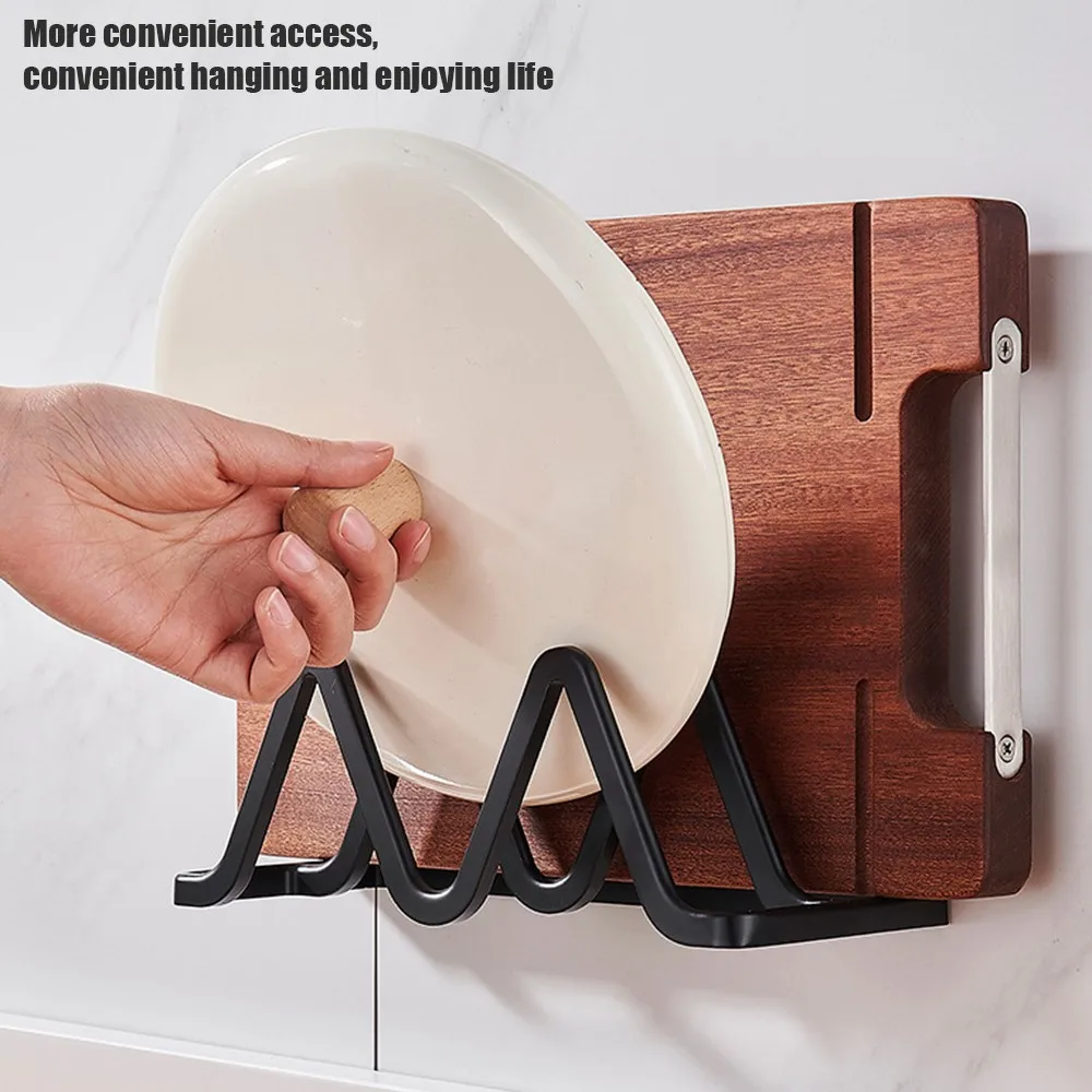 Pot Lid Holder Organizer Rack Wall Mount Double Slots Cutting Board Kitchen Cabinet Door Bakeware Pans Trays Storage Rack